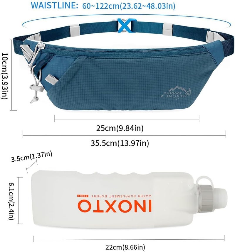 INOXTO Slim Running Belt Fanny Pack for Women and Men Sports Waist Bag Pack with 300ml Water Bottle for Running Walking Cycling Hiking Reflective Running Pouch Belt for All Phones (Black) (Dack Blue) - Image 3